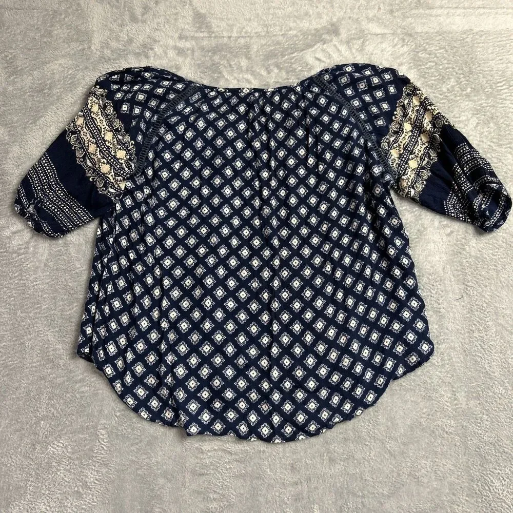 Apollo Artsy Flowy Boho Embroidered Womens Shirt Top Y2K Sz M Peasant Gypsy - Picture 7 of 14